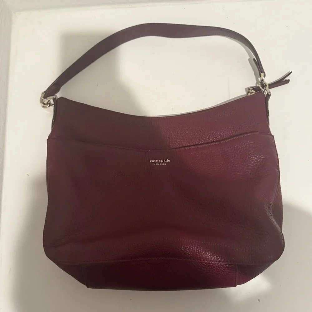 Kate Spade Polly Medium Leather Shoulder Hobo Bag Cherrywood Burgundy Wine